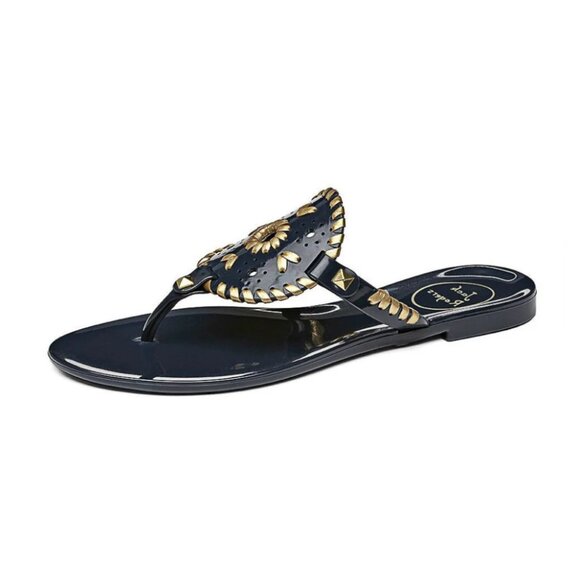 Jack Rogers Georgica Jelly Sandals in Midnight Navy Blue + Gold, size 10 - Picture 1 of 9